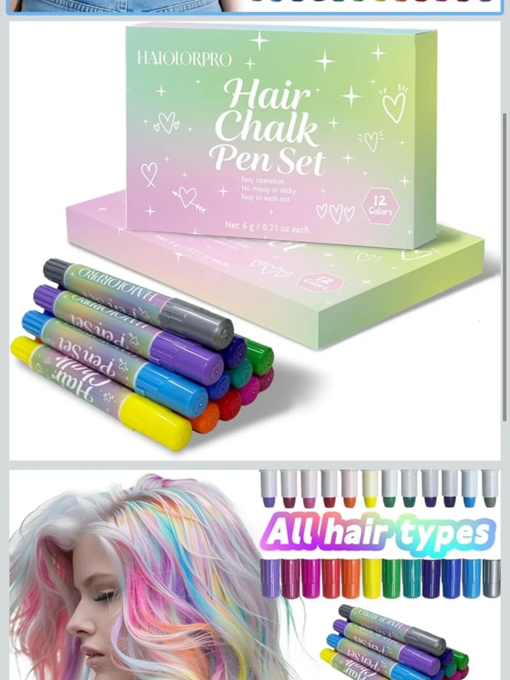 Hair Chalk 12 colors- Temporary Hair Color washable hair dye for kids women men